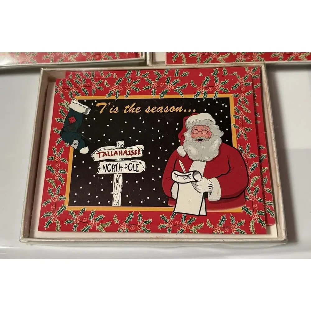 Lot/5 Boxes Santa Christmas Cards Tallahassee North Pole Sign Post 8/Box w/Envs